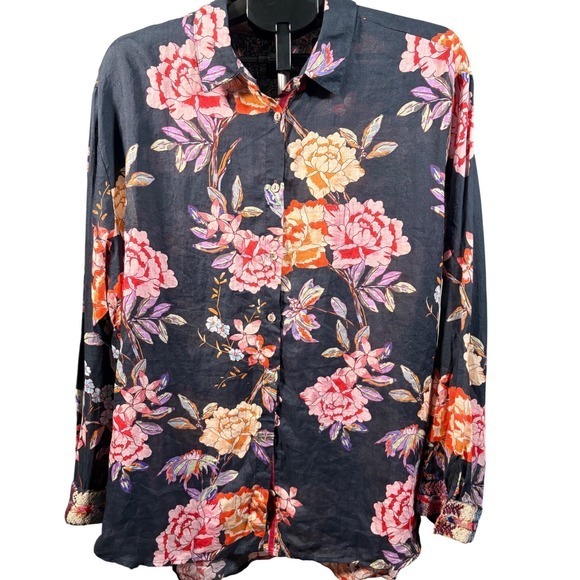 Johnny Was Tops - Johnny Was Workshop NWT Ramie Floral Button Up Blouse XL *